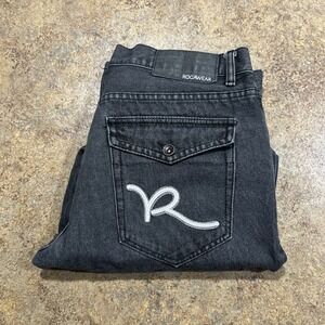 Vintage Y2k Rocawear Jeans Mens Size 36x30 Black Hip Hop Straight Flap